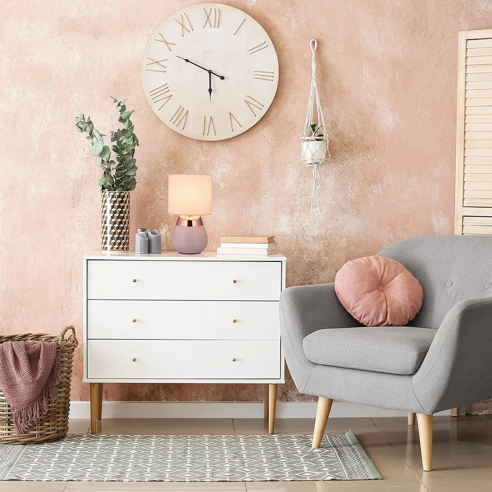 Настільна лампа Relaxdays з сенсорним керуванням та тканинним абажуром В x Д: 32 x 18 см E14 Рожева, фото №5