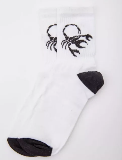 Жіночі білі шкарпетки з принтом Скорпіон, фото №1 Жіночі білі шкарпетки з принтом Скорпіон, фото №1