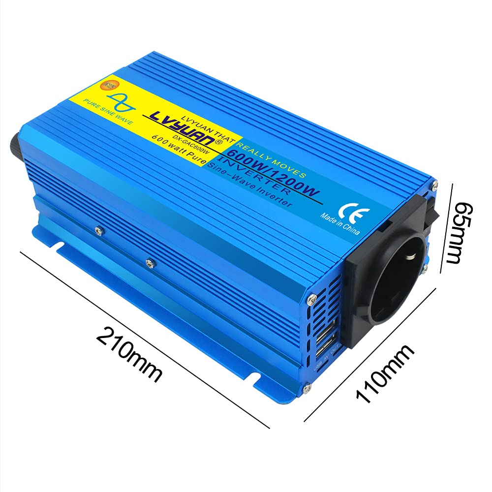 Інвертор Cantonape Pure Sine Wave 600 W 12 V 230 V 600 W силовий конвертер Автоінвертор з 2 USB портами автомобільним зарядним та клемами акумулятора, фото №6
