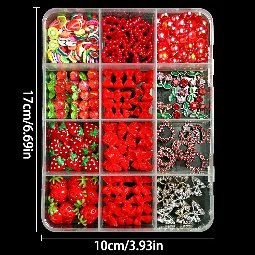 3D Украшения для ногтей Клубника Вишня Бантик Сердце Бабочка Аксессуары для ногтей Красный, фото №2