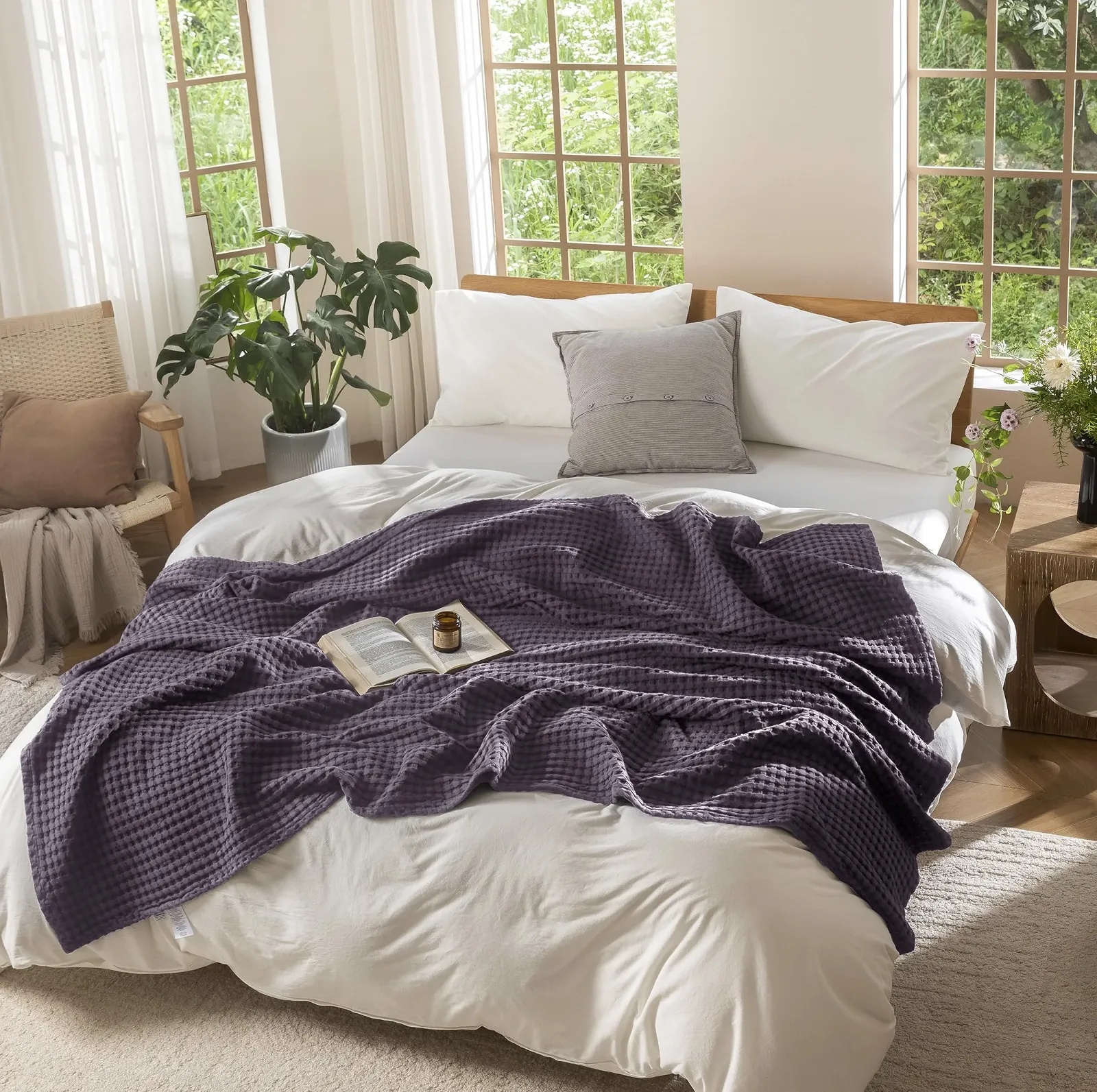 Покривало CHUFFED 100% Бавовна 150 x 200 см Вафельна Піке М'яка Дихаюча Легка Фіолетовий Виноград, фото №8
