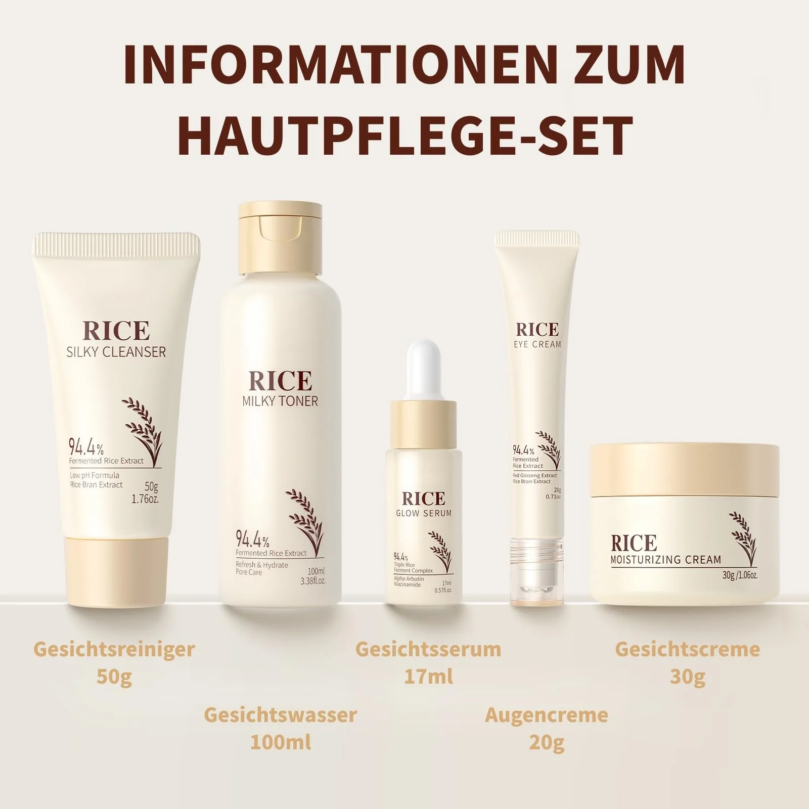 Набір для догляду за обличчям з рисом 5 предметів, набір для догляду за шкірою з рисом для жінок, фото №6