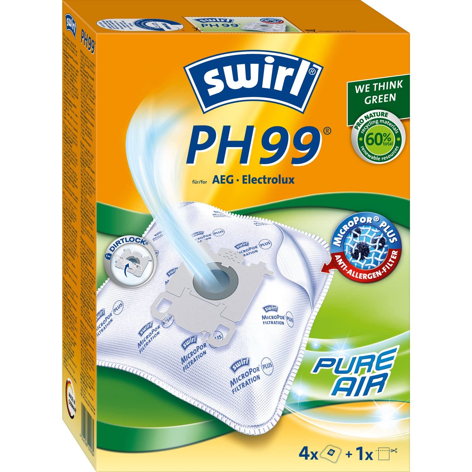 Мішки для пилососа Swirl EcoPor PH 99 AEG Electrolux 4 шт., фото №1