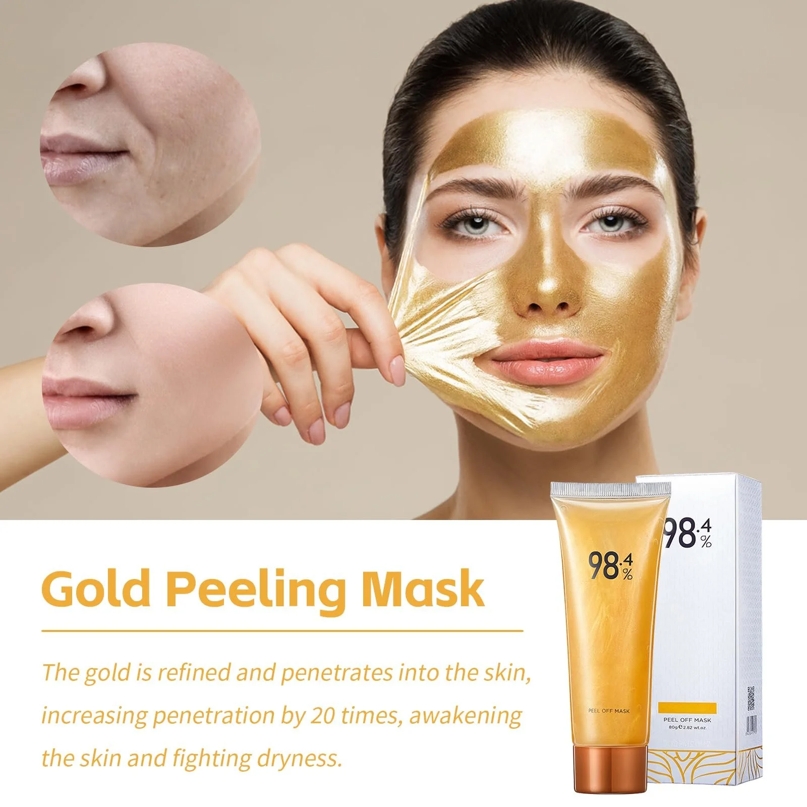 Маска-пленка Упаковка из 3 штук Золотая фольга Маска-пленка для лица Против морщин 98% Золотая фольга Маска-пленка для удаления черных точек Очищение Увлажнение, фото №5