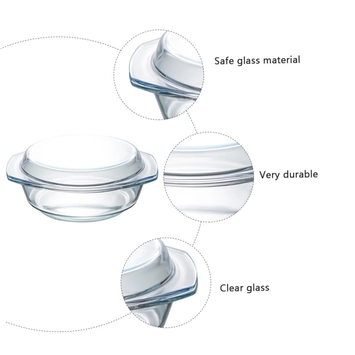 Миска POPETPOP кругла з кришкою термостійка ударостійке загартоване скло для мікрохвильової печі, фото №3