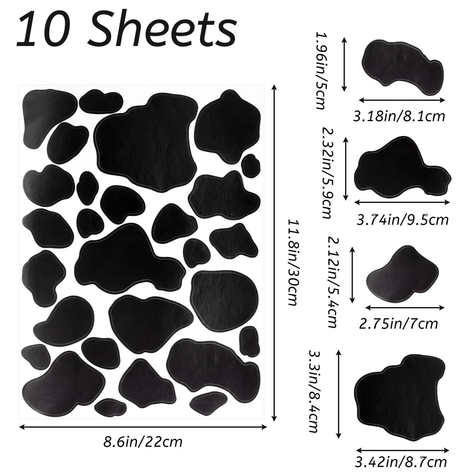 Наклейки на стіну Плями корови Cow Print 10 аркушів 280 шт. ПВХ, фото №2