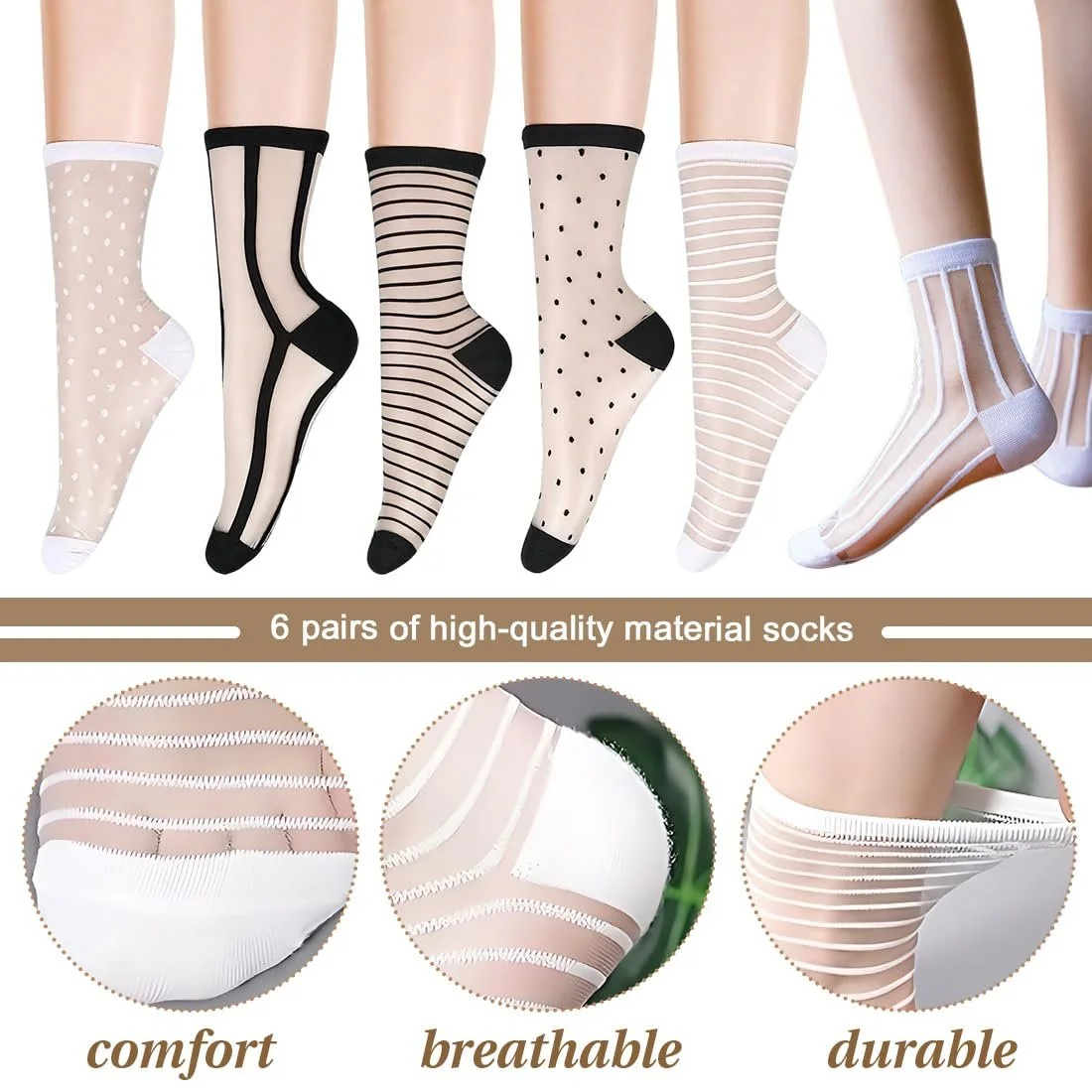 Шкарпетки жіночі прозорі в сіточку Habni, 6 пар, універсальний розмір, фото №2