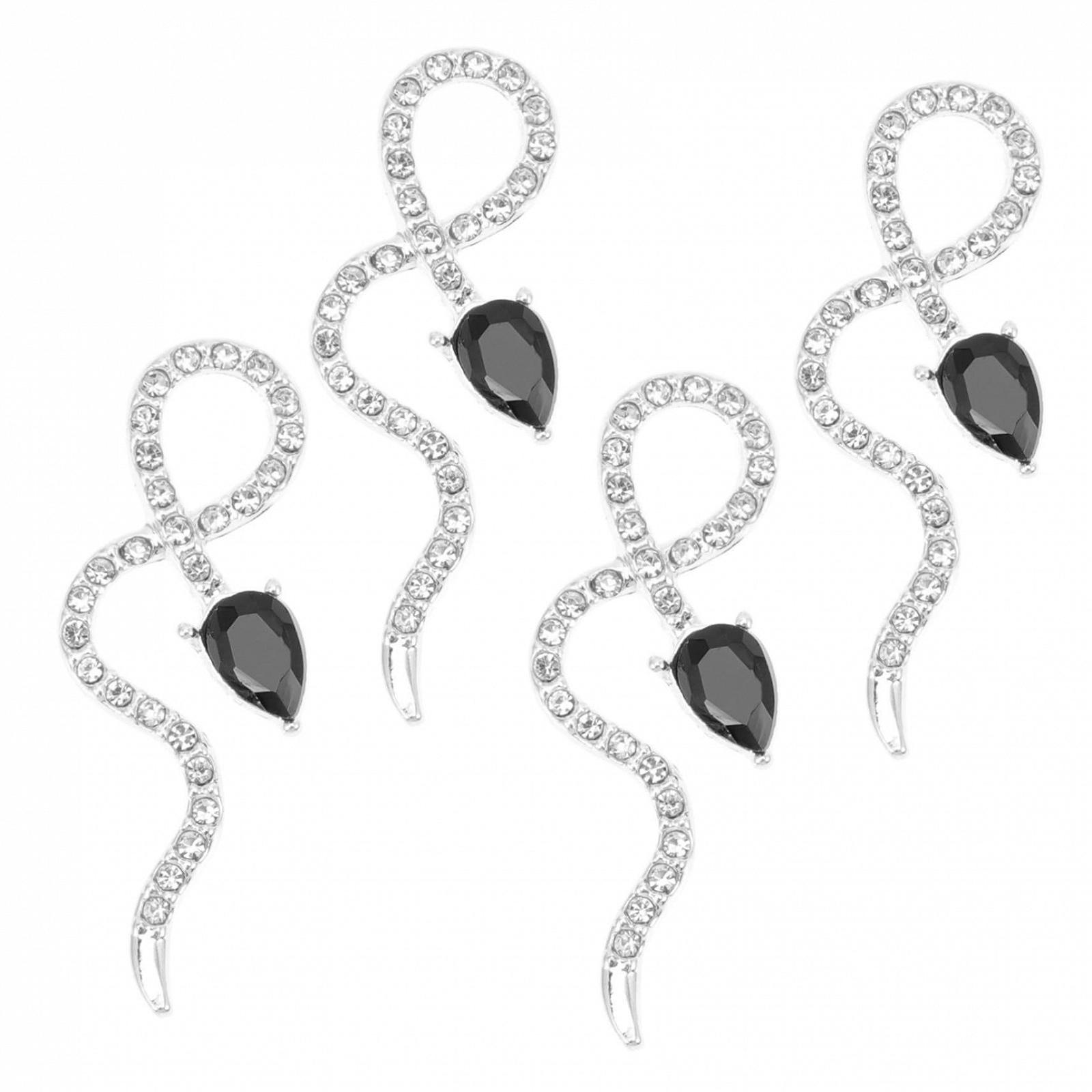 Украшения для ногтей в форме змеи Homoyoyo, набор 4 шт, из металлического сплава со сверкающими стразами, фото №1