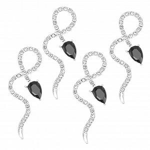 Украшения для ногтей в форме змеи Homoyoyo, набор 4 шт, из металлического сплава со сверкающими стразами - Фото 1