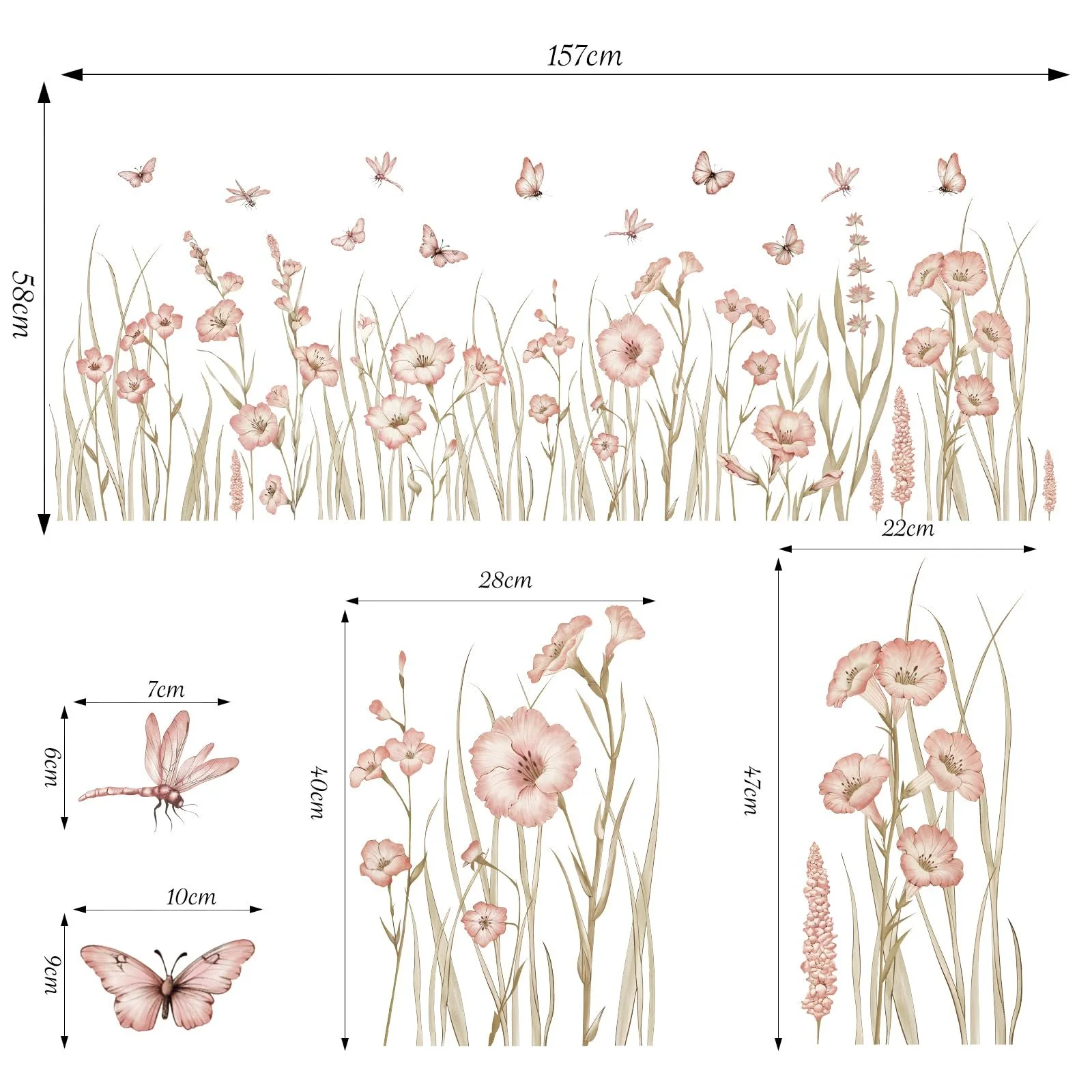 Наклейка на стіну SHUCHING Pink Flowers Pink 157 x 58 см, фото №6