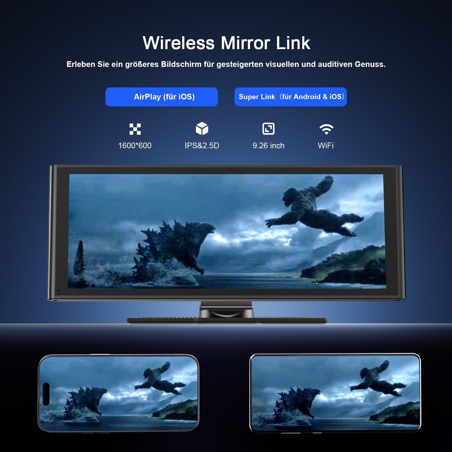 Автомобильный дисплей Avylet 9.26 дюймов Wireless Carplay для Apple Carplay & Android Car, Портативное автомобильное радио Carplay с камерой заднего вида IP67, OTA обновления, GPS навигация, Bluetooth 5.0, Mirror Link, FM/AUX, фото №5