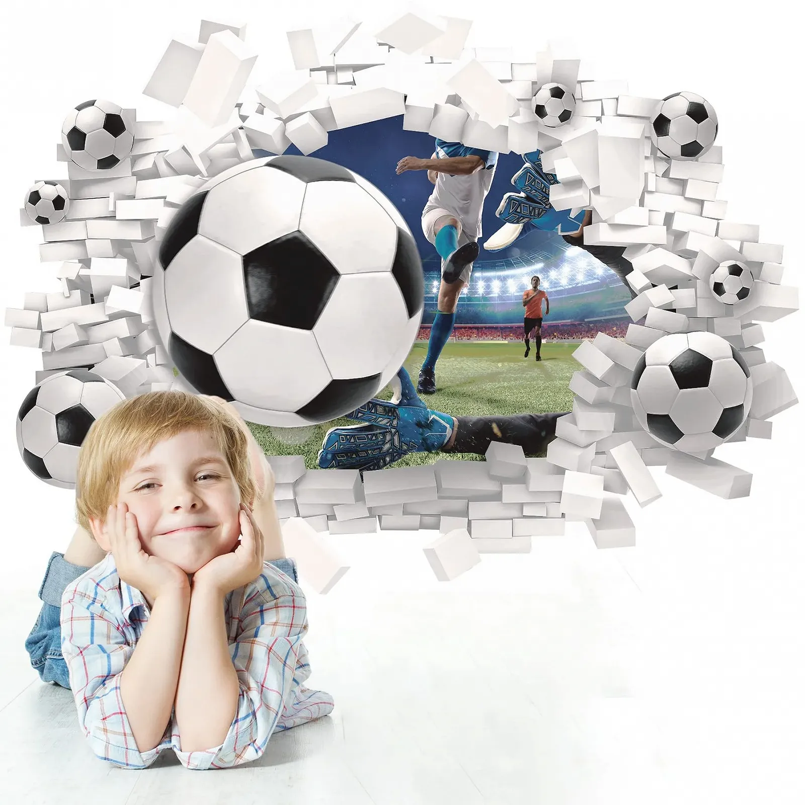 Наклейка на стіну HPNIUB 3D Football Breakthrough 70 x 55 см Кольоровий, фото №5