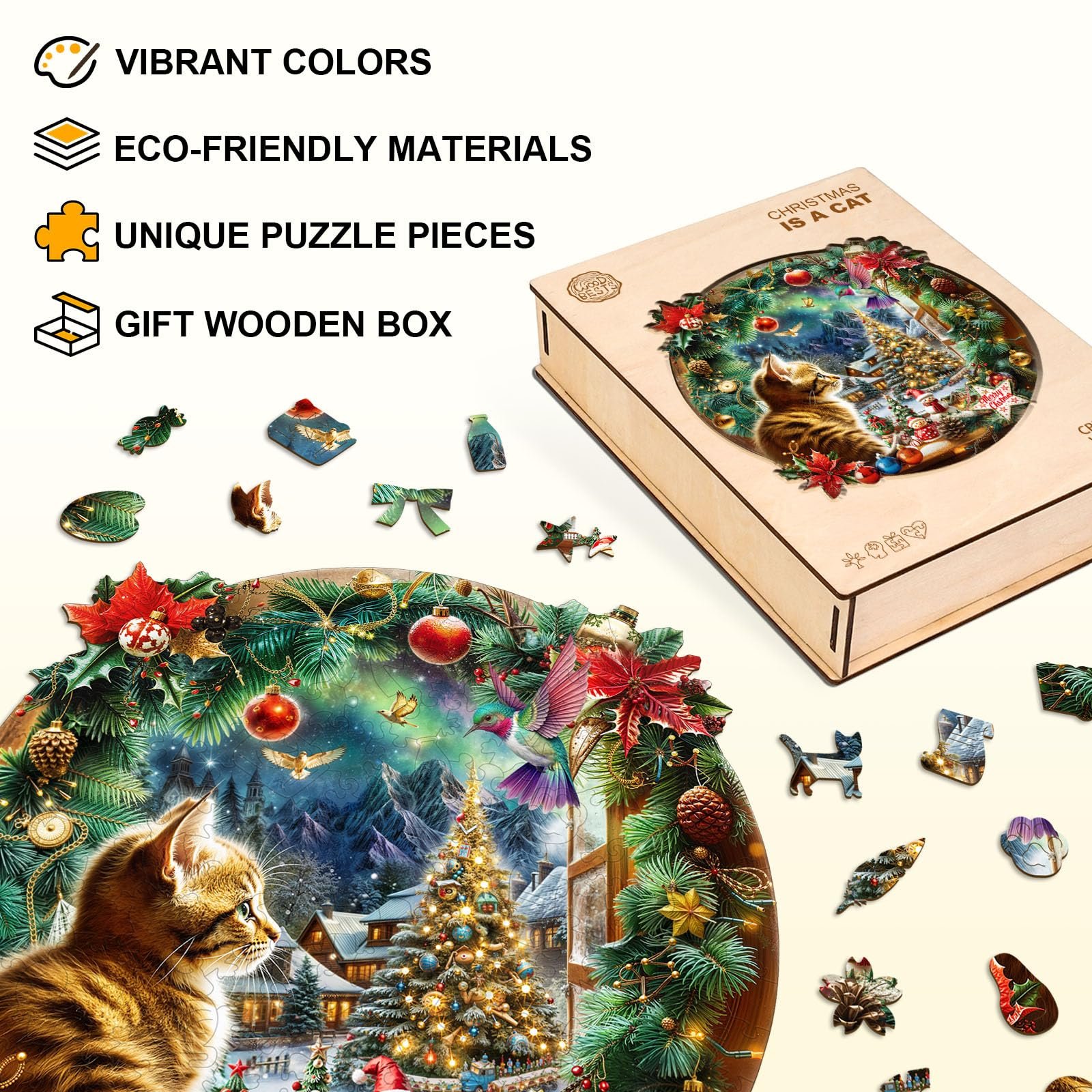 Деревянный 3D-пазл Christmas Eve Round Puzzle 270 элементов 34 x 33,9 см, фото №3