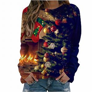 Жіночий Пуловер з круглим вирізом і різдвяним принтом - Фото 1