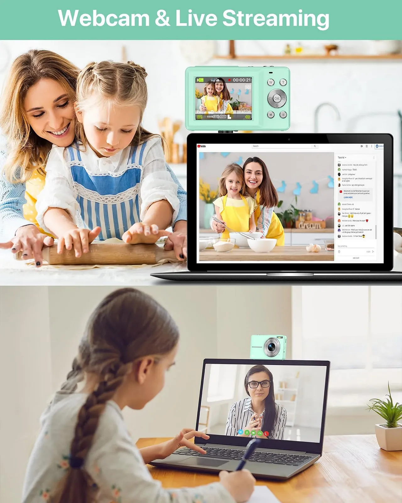 Цифрова камера 1080P 44MP 2,4-дюймовий LCD-екран 16x цифровий зум 32G Micro Memory Card 1 акумулятор Green, фото №6