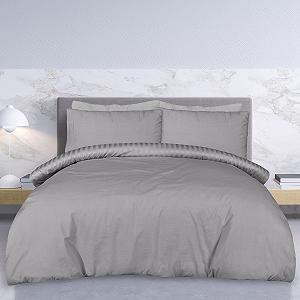 Комплект Постільної Білизни Pieridae Soft Polycotton Готельна Якість 250 Thread Count Сатинова Смужка Підковдра з Наволочками Білий та Сірий Колір synthetic.ua - Фото 1