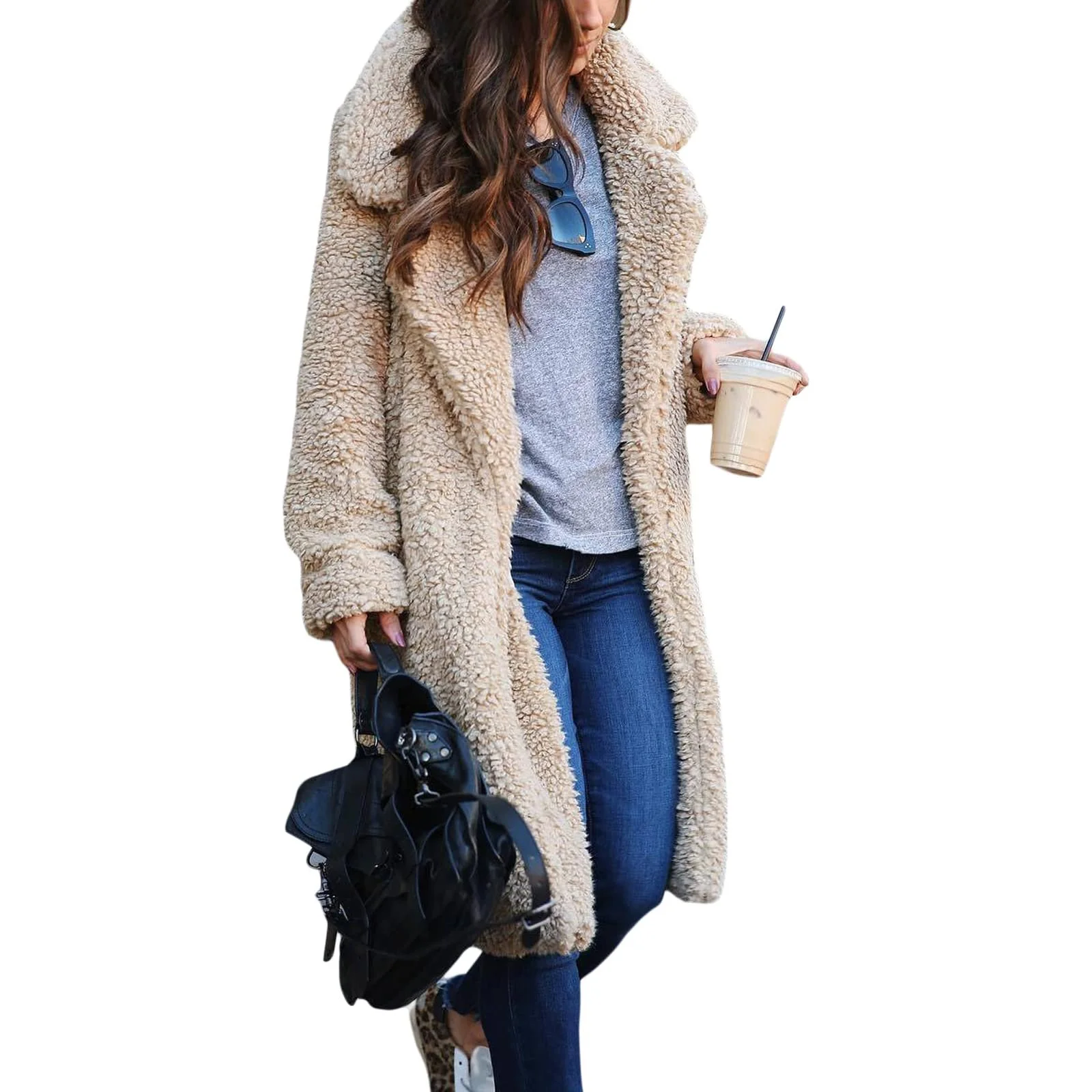 Жіночий кардиган з пухнастого флісу з лацканами, фото №2 Жіночий кардиган з пухнастого флісу з лацканами, фото №2