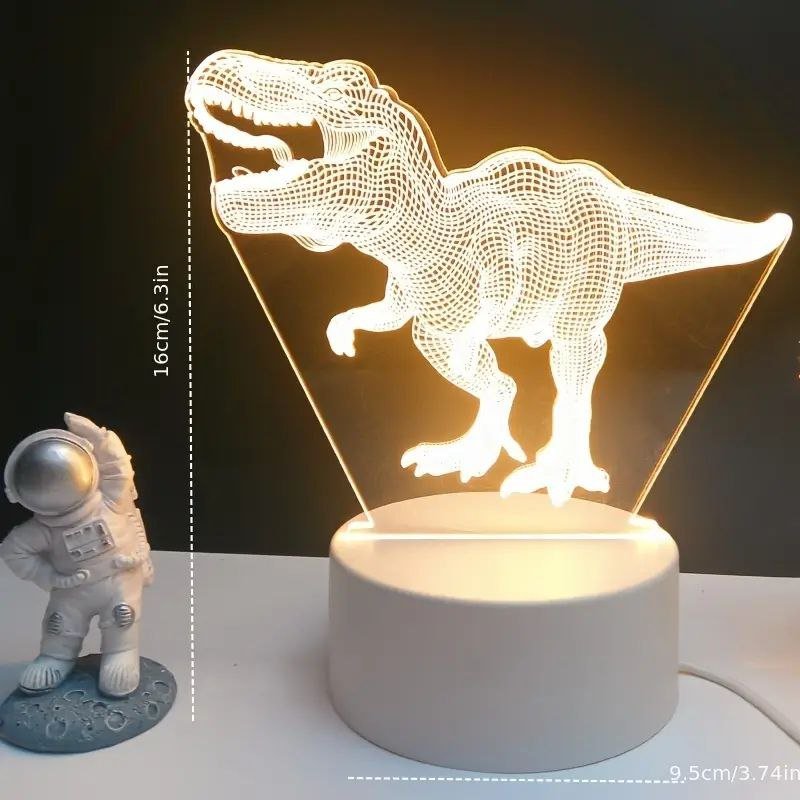 Нічний світильник динозавр Тиранозавр Рекс 3Д лампа акриловий нічник декоративні прикраси 19см, фото №4