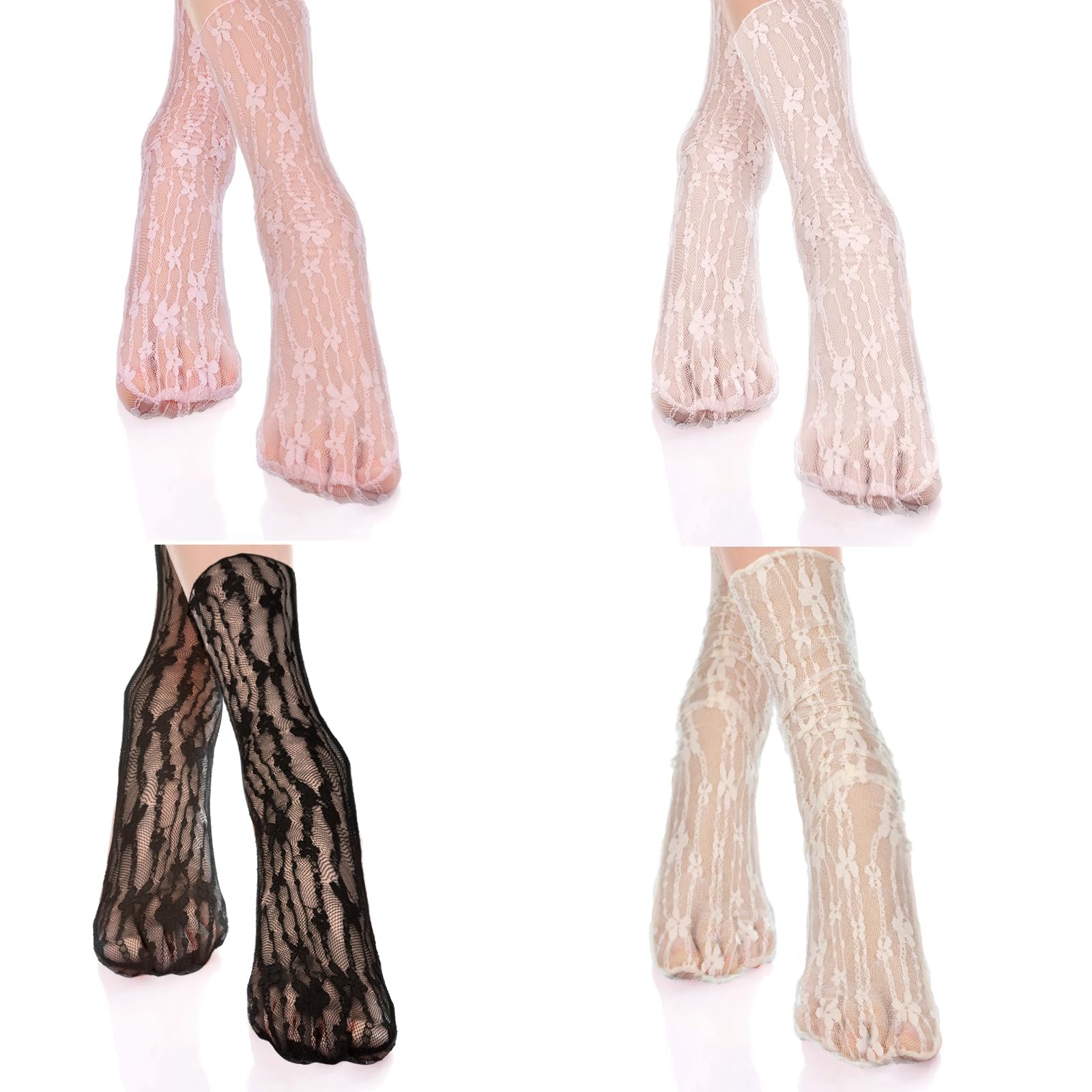 Носки с рюшами 4 пары, Женские тонкие чулки, Разноцветные сетчатые носки, Женские кружевные носки, Прозрачные носки, Прозрачные тонкие носки для женщин и девушек, фото №1
