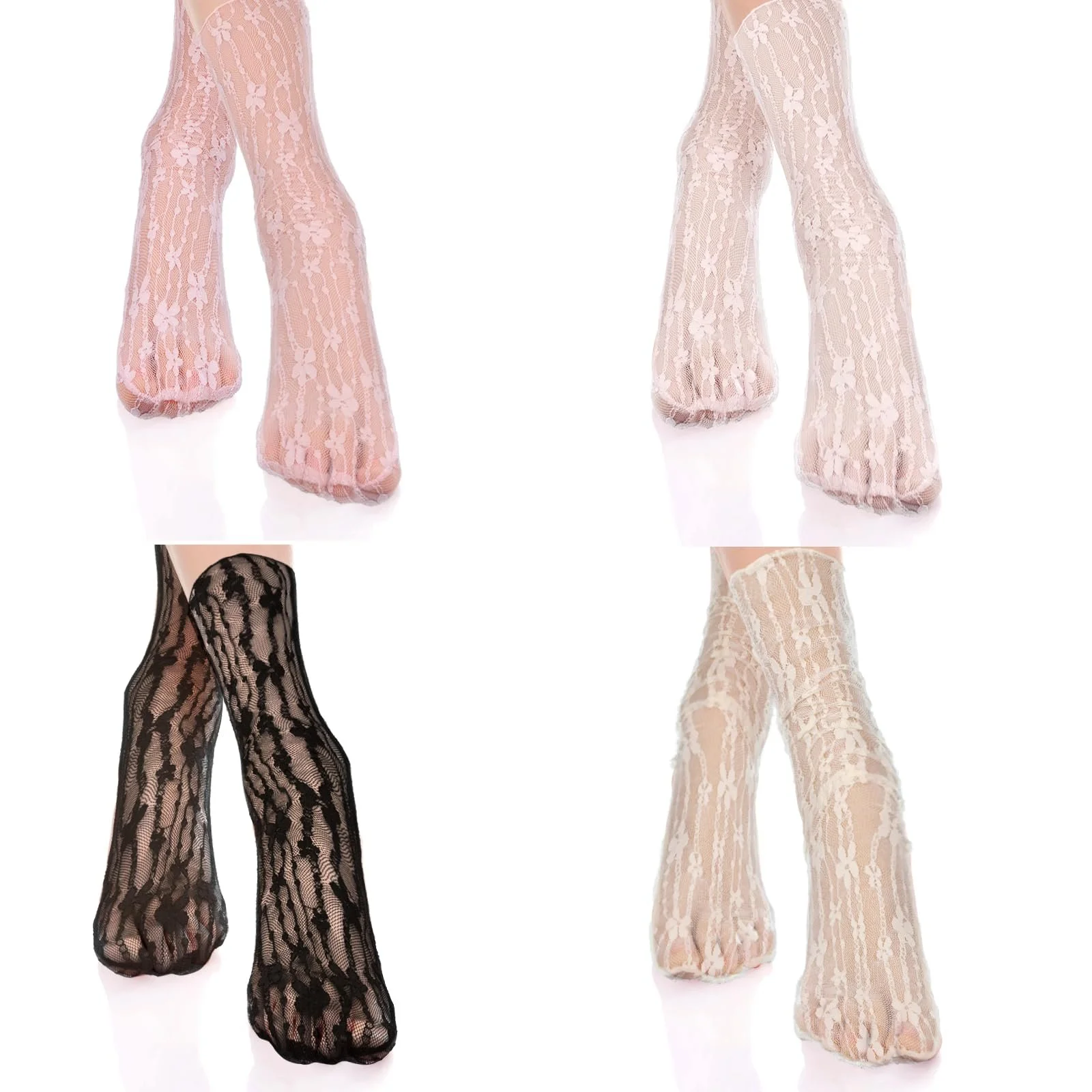 Носки с рюшами 4 пары, Женские тонкие чулки, Разноцветные сетчатые носки, Женские кружевные носки, Прозрачные носки, Прозрачные тонкие носки для женщин и девушек, фото №1