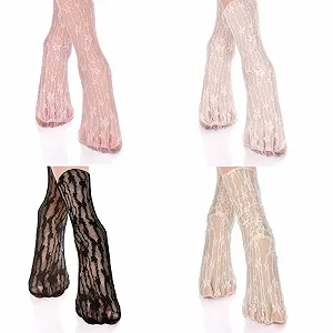 Носки с рюшами 4 пары, Женские тонкие чулки, Разноцветные сетчатые носки, Женские кружевные носки, Прозрачные носки, Прозрачные тонкие носки для женщин и девушек - Фото 1