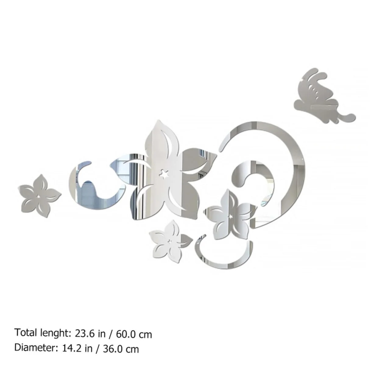 Дзеркальна наклейка на стіну Anneome Flowers Акрилова самоклеюча Срібляста, фото №2