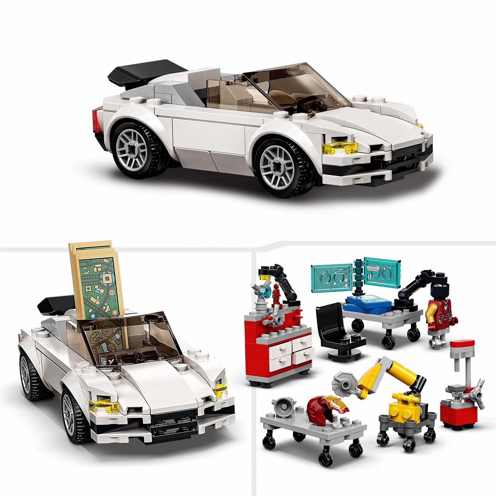 Конструктор LEGO Marvel 76216 Мастерская Железного Человека с 3 боевыми костюмами, игрушечной машиной и роботом, фото №5