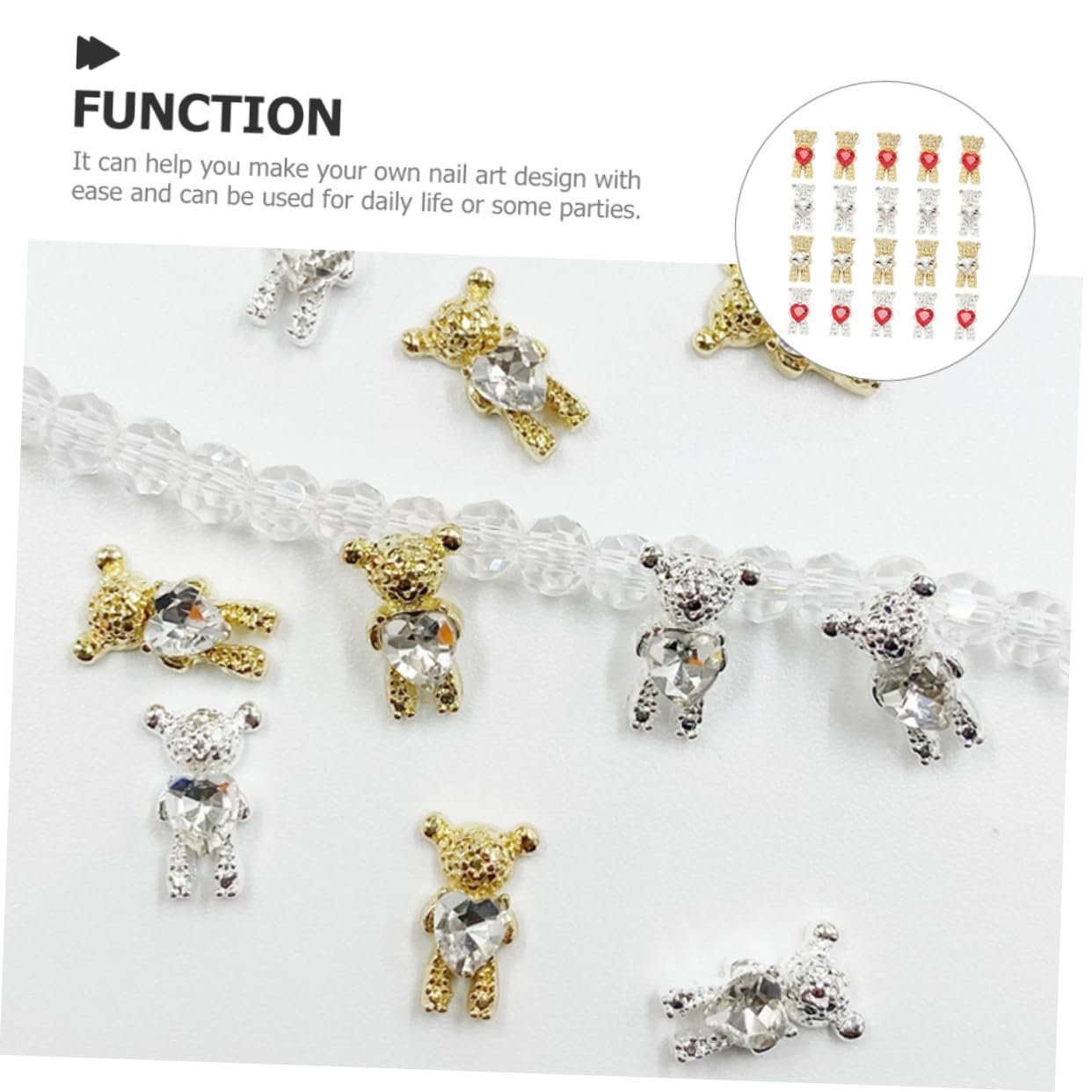 Стразы для маникюра FRCOLOR 20 шт., украшения в виде медвежат, креативные украшения для ногтей, стразы в форме сердца, фото №2 Стразы для маникюра FRCOLOR 20 шт., украшения в виде медвежат, креативные украшения для ногтей, стразы в форме сердца, фото №2