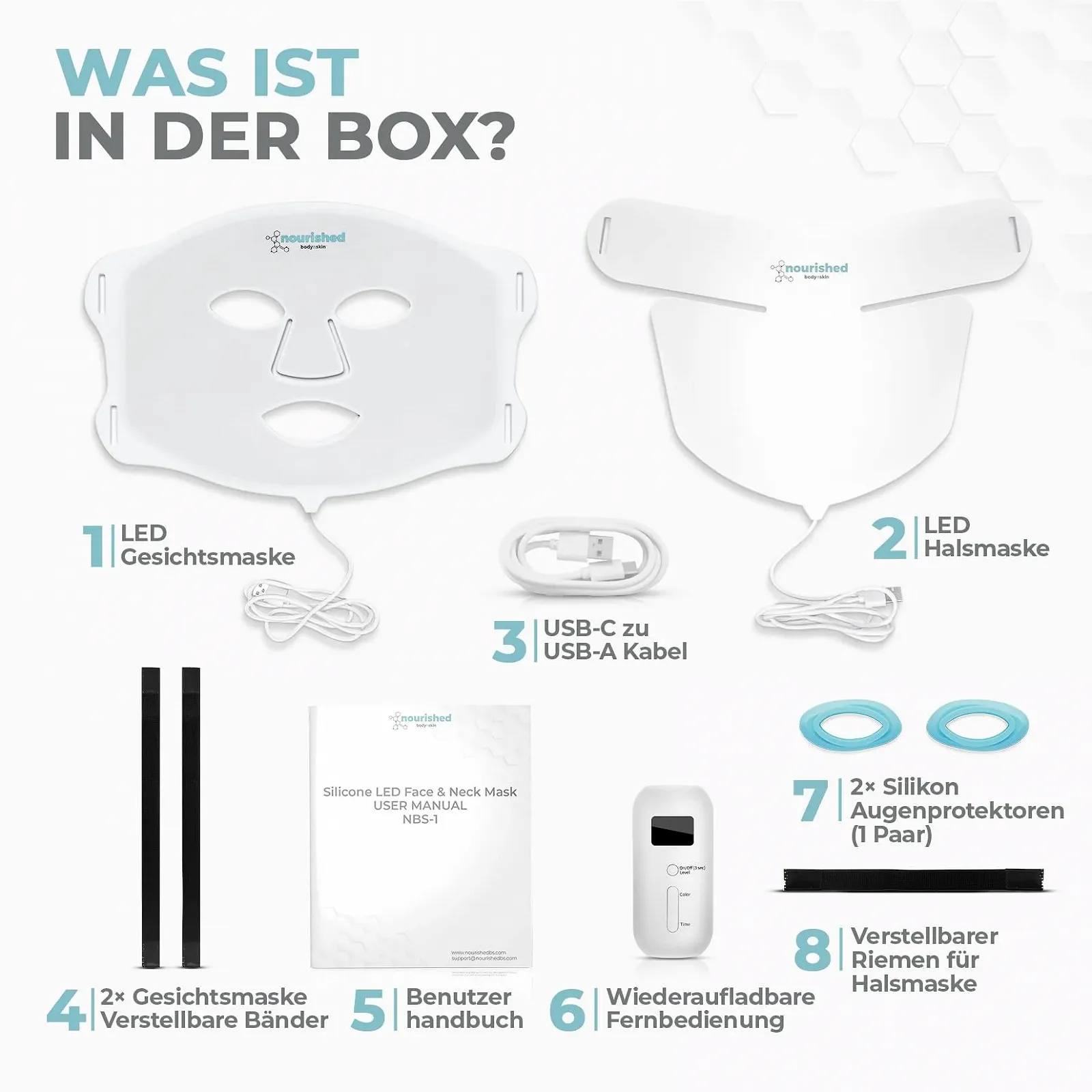 LED Маска для обличчя та шиї Nourished Bodynskin - Пристрій для догляду за обличчям - 7 кольорів, фото №5