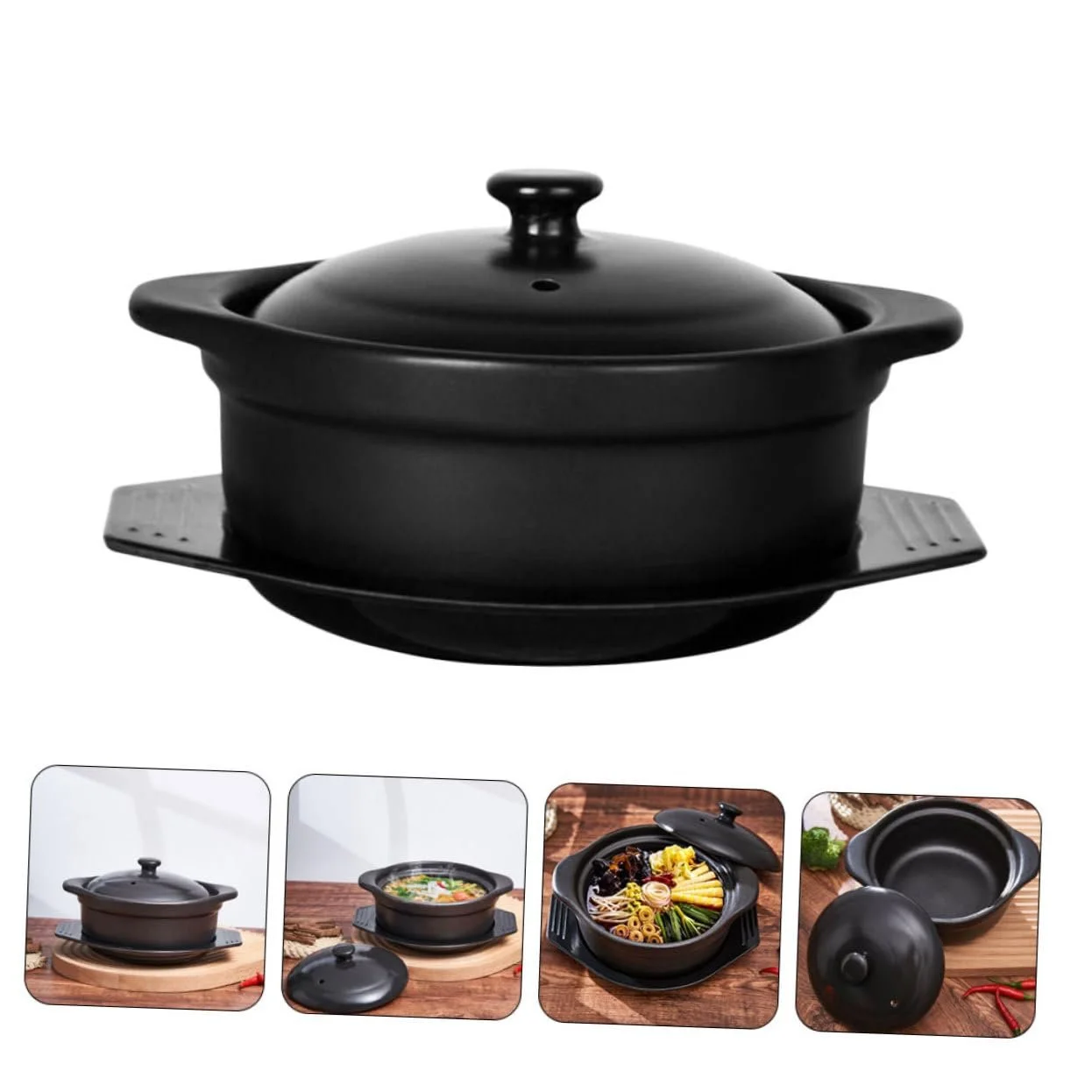 Кастрюля керамическая Garneck 1.26 л с крышкой и двойными ручками антипригарная, фото №4