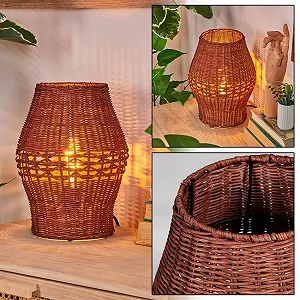 Настільна лампа HOFSTEIN Cardeira метал / ротанг 30 см E27 Чорний/Коричневий synthetic.ua - Фото 1