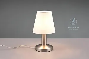 Настільна лампа Mike Нікель Метал Тканинний плафон Білий E14 24 см synthetic.ua - Фото 1