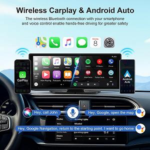 Дисплей Carplay 10,26 дюйма с беспроводным Android Car Play, 4K Dash Cam, камера заднего вида 1080P, сенсорный IPS-экран, Bluetooth, Mirror Link, разделенный экран, FM-радио/AUX, 64G TF synthetic.ua - Фото 1