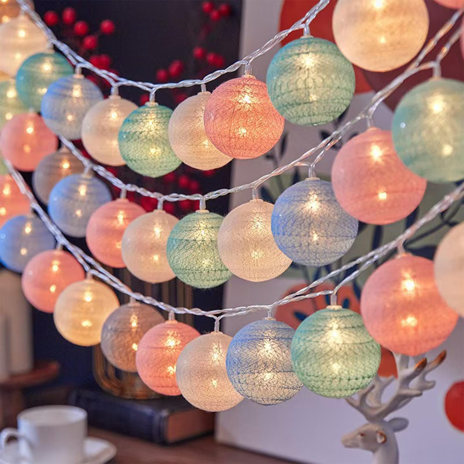 LED Гірлянда ENLACE Кульки з бавовни 3 м 20 LED Кульок з бавовни на батарейках Macaron, фото №1