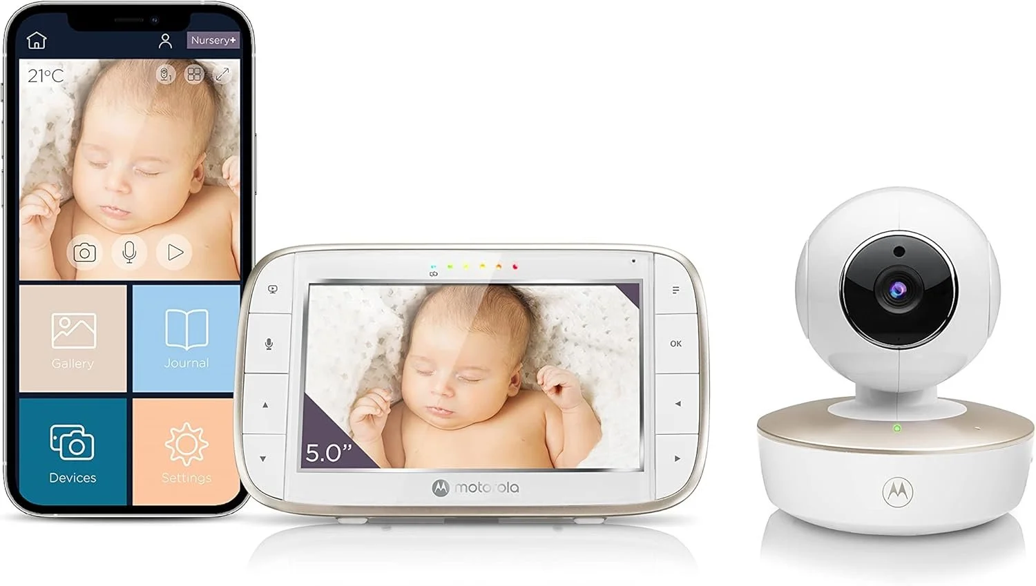 Детская видеоняня с монитором 5'' Motorola Nursery VM 855 HD Wi-Fi Белый, фото №2