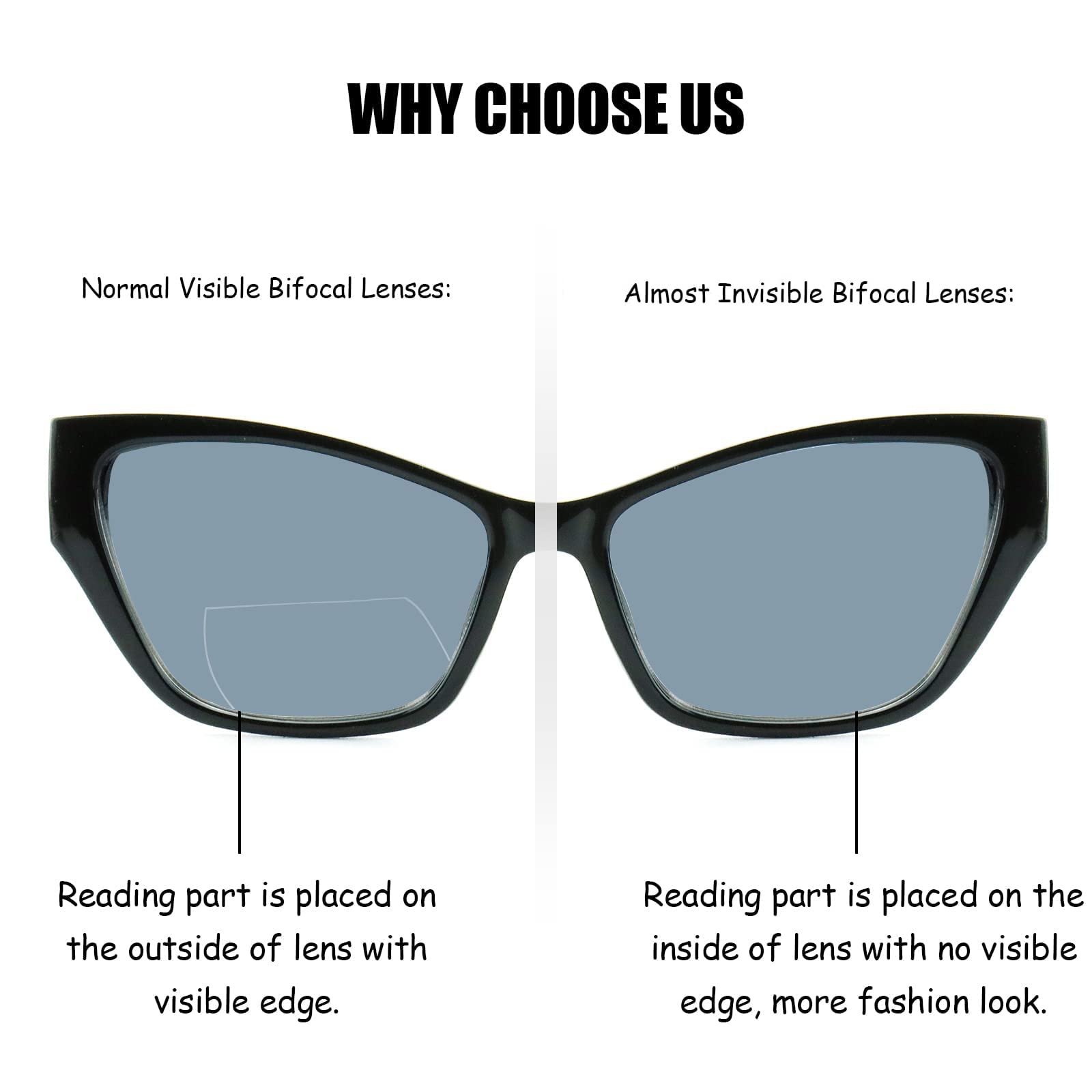 Сонцезахисні окуляри E & R Elegant Rabbit, 2 шт, біфокальні, для читання, оправа товста, котяче око, чорний і черепаховий, фото №4