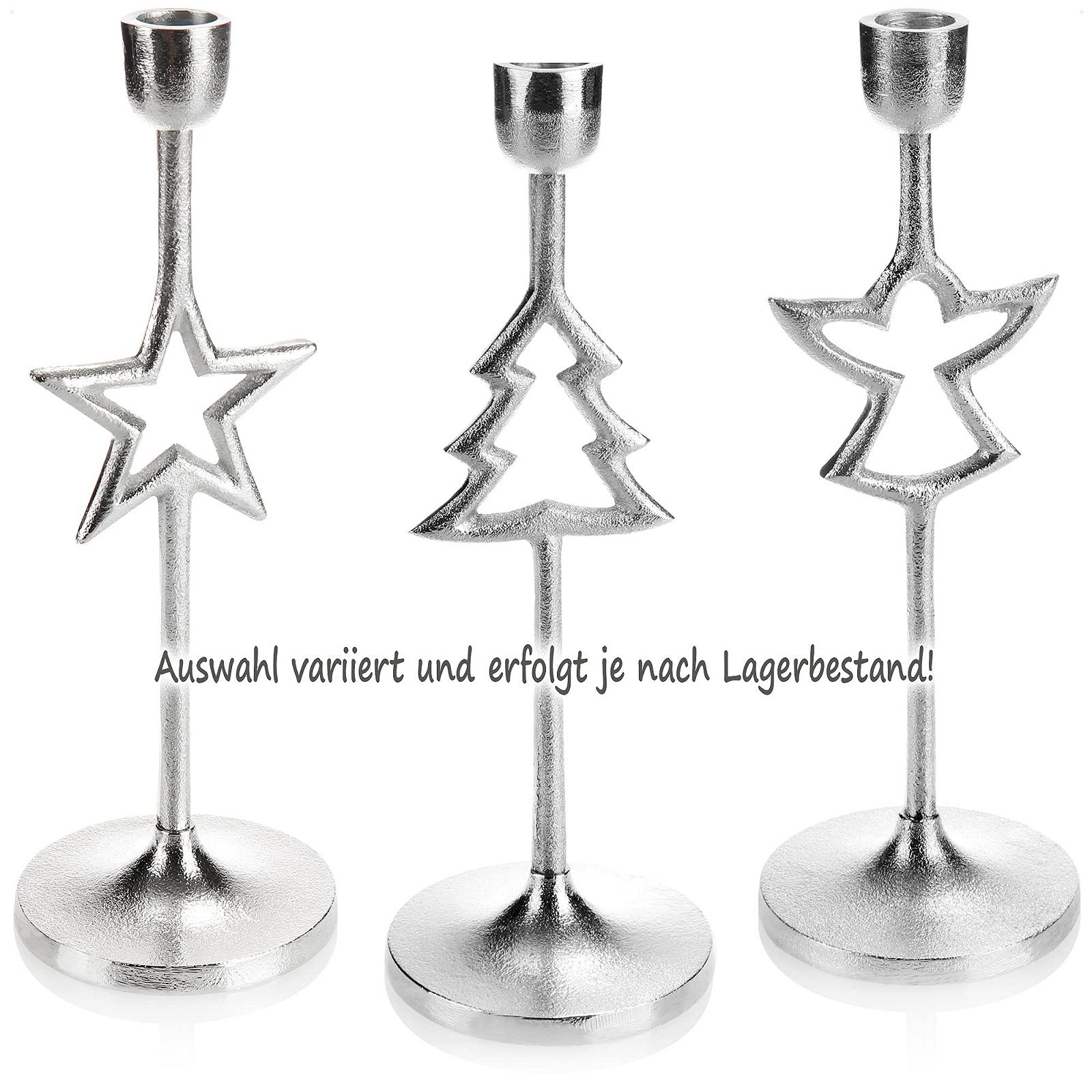 Підсвічник com-four® Різдвяний дизайн Одиночний зі свічковим підсвічником Кругла основа Різдвяні мотиви Срібний, фото №3