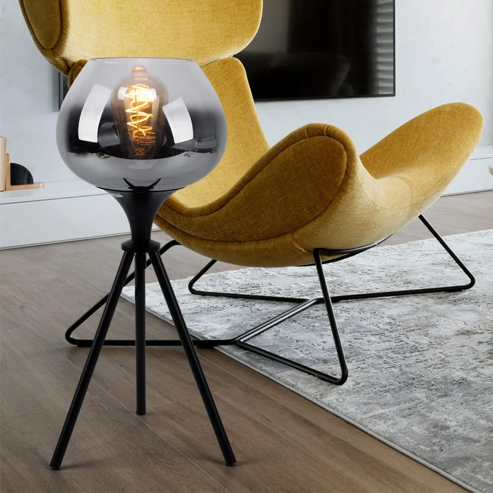 Настольная лампа Globo тренога дымчатое стекло металл черная 1x E27 24 x 45 см набор из 2 шт., фото №3