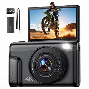 Цифровая фотокамера 4K для детей: компактная камера 64 Мп с 16-кратным цифровым зумом и 2-дюймовым складывающимся 2-дюймовым IPS-дисплеем - подарок для подростков/начинающих 8-18 лет - мини ретро-видеокамера - Фото 1
