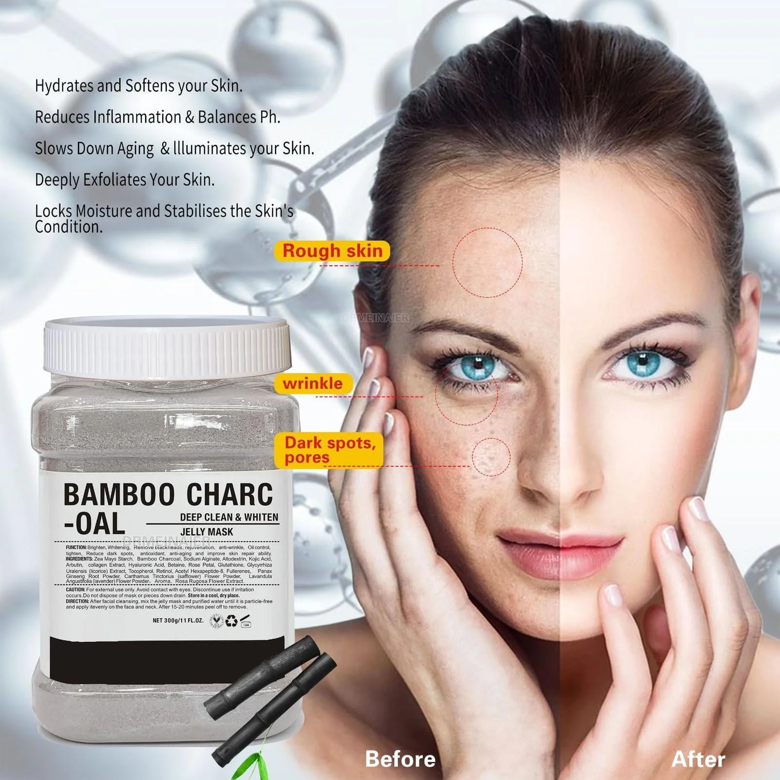 Маска-плівка для обличчя Вугілля бамбука, гідрогелеві маски для обличчя в желеподібних зволожувачах, фото №4