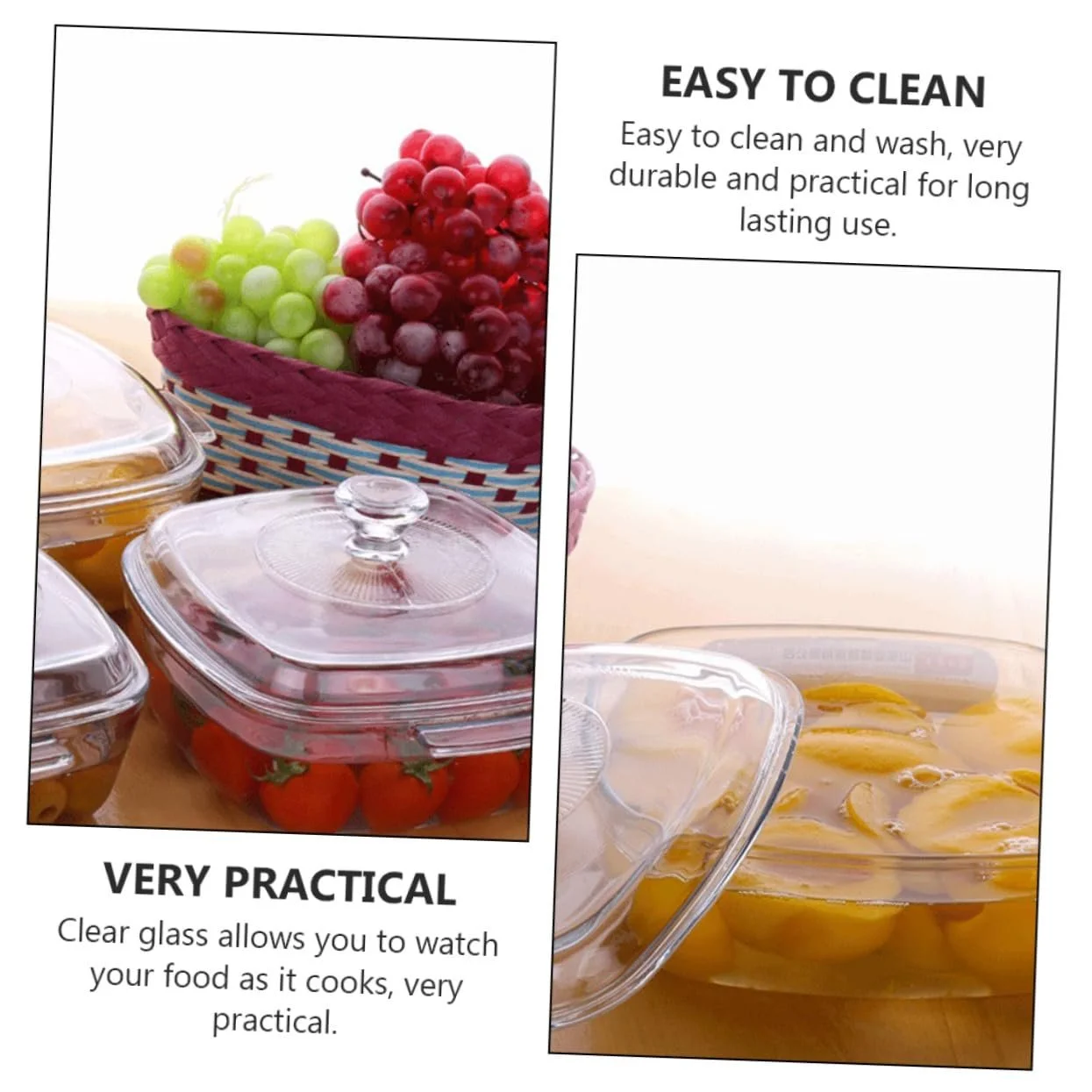 Миска NOLITOY Стеклянная с крышкой Термостойкая Квадратная Белая, фото №8