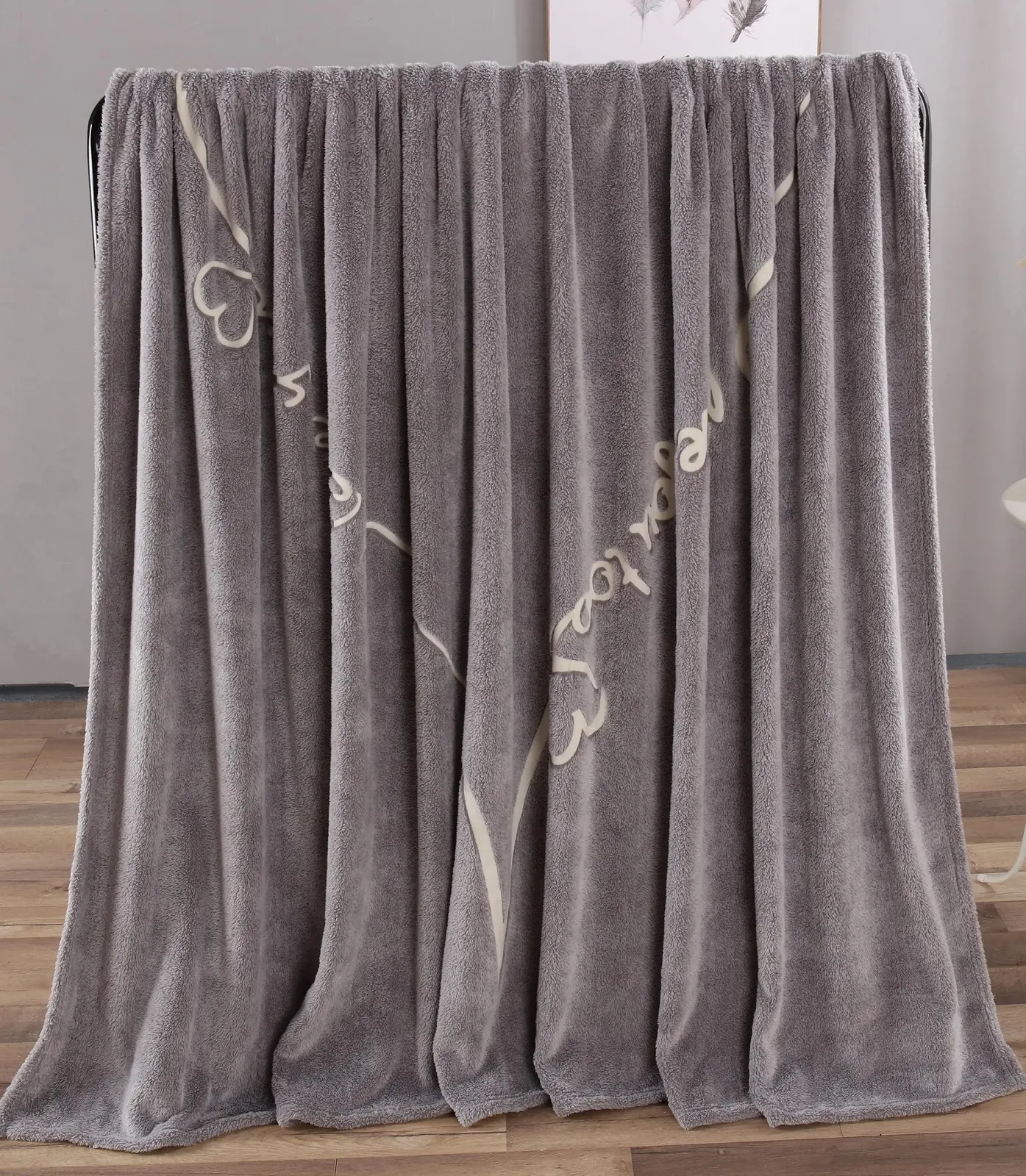 Плед Пушистый Теплый Зимний Мягкий Флисовый Плед для дивана Кровать Подарки для женщин (Love You Grey, Glow in the Dark, 220 x 240 см), фото №8