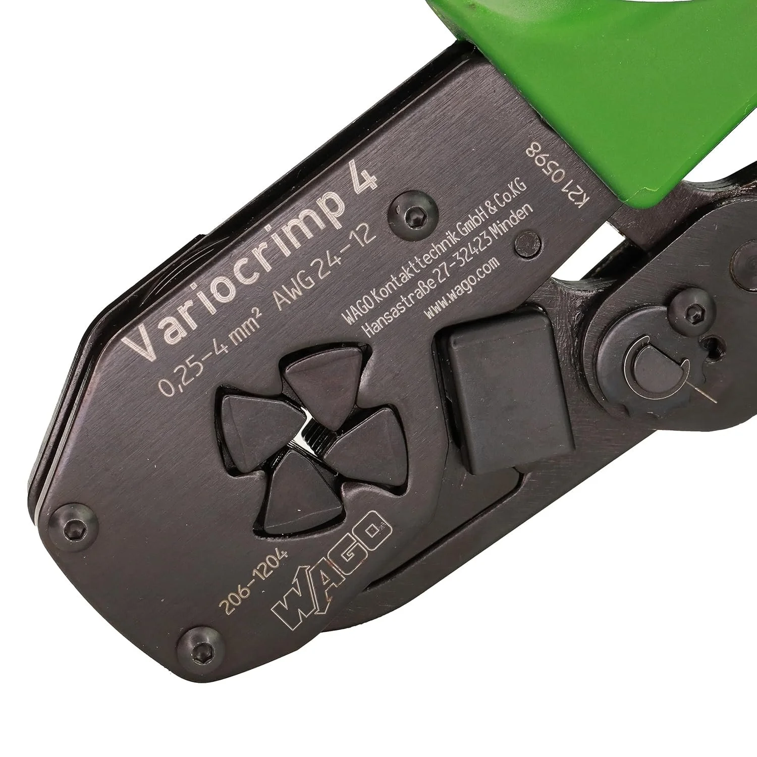 Інструмент для обтиску наконечників 0.25-4mm² WAGO Variocrimp 4 Чорно-зелений, фото №2 Інструмент для обтиску наконечників 0.25-4mm² WAGO Variocrimp 4 Чорно-зелений, фото №2