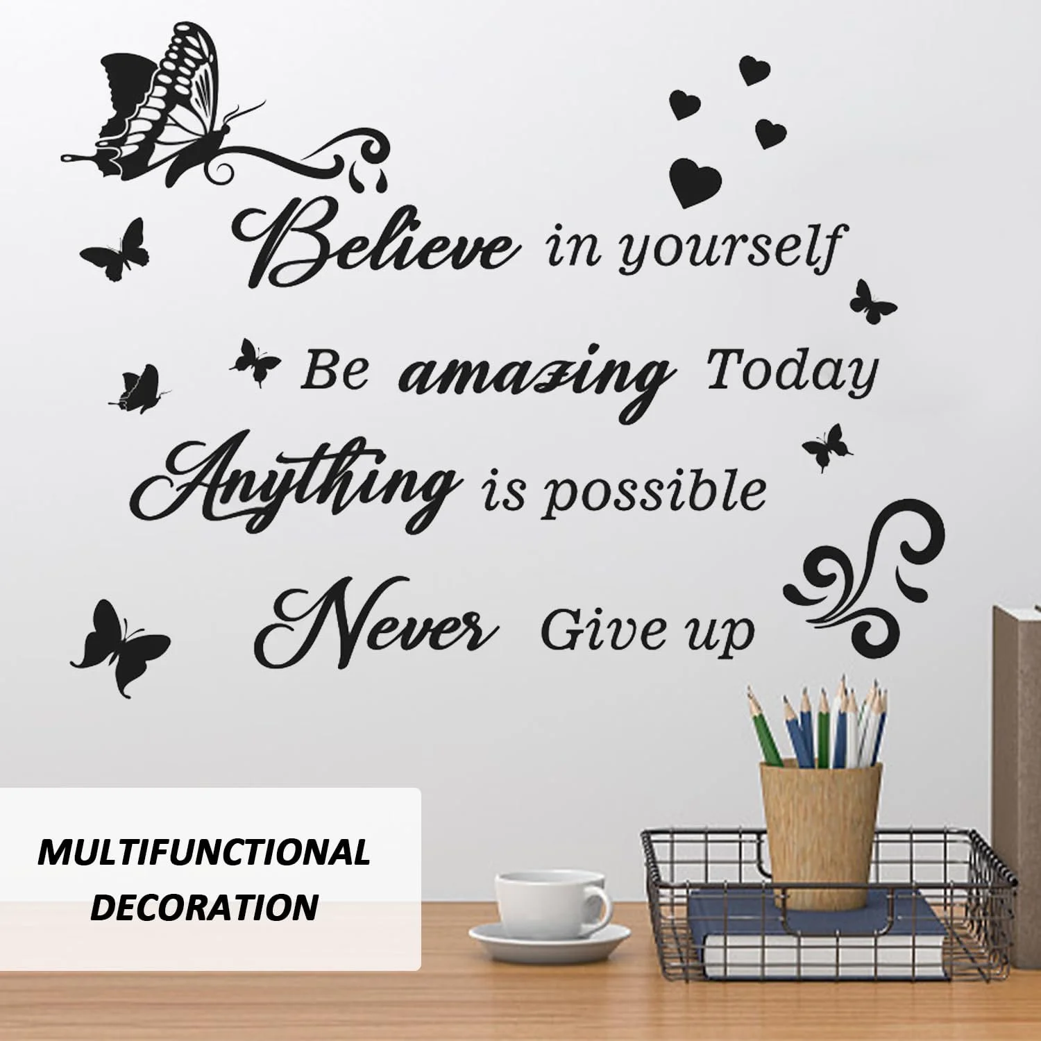 Наклейки на стену Вдохновляющие фразы с бабочками и цветами 1 шт., фото №5