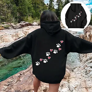 Худи Оверсайз Женское С принтом собачей лапы, с карманами Y2K, в стиле хип-хоп, однотонная толстовка с капюшоном, свободное худи для девушек-подростков в стиле стритвир synthetic.ua - Фото 1