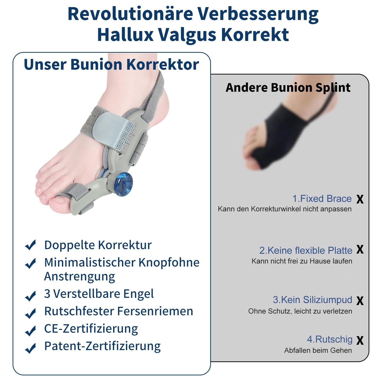 Шина Hallux Valgus Зручна корекція буньйону з регульованою на 180 градусів шиною та силіконовою подушечкою для дня/ночі (Унісекс, Сірий), фото №5