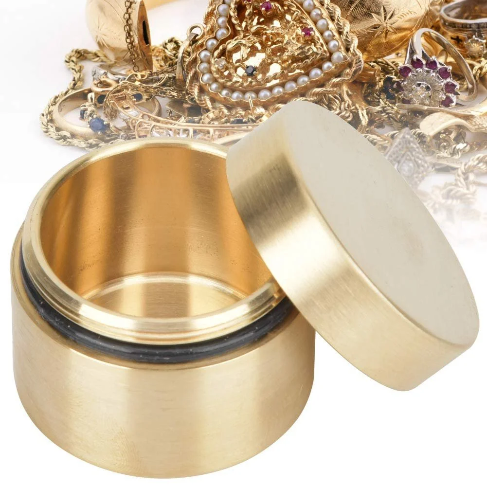 Коробка Socobeta, мала латунна, кругла, водонепроникна, металевий герметичний контейнер, пилонепроникна, фото №3