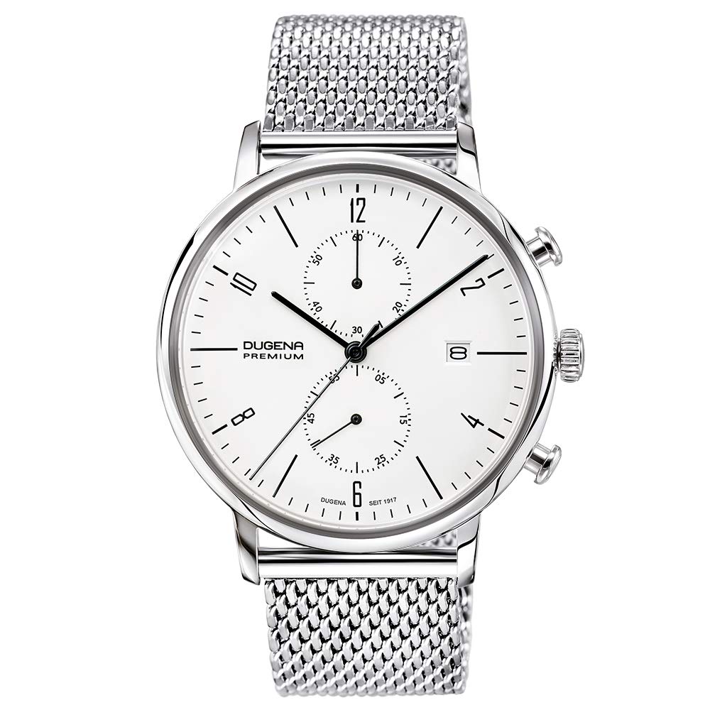 Мужские часы Dugena Dessau Хронограф Белый циферблат Нержавеющая сталь Акриловое стекло 3 Бар Дизайн Баухаус, фото №1