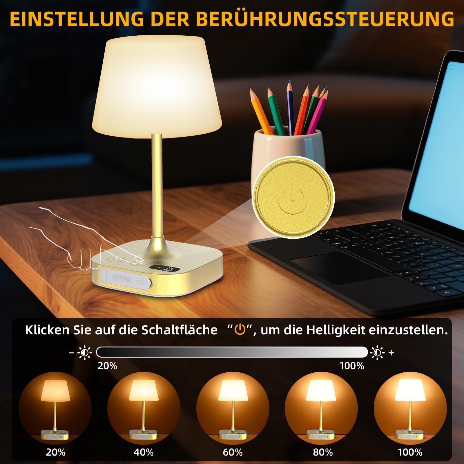 Настільна лампа Акумуляторна USB/Type-C 8000 мАг IP55 LED Бездротова Портативна, фото №5