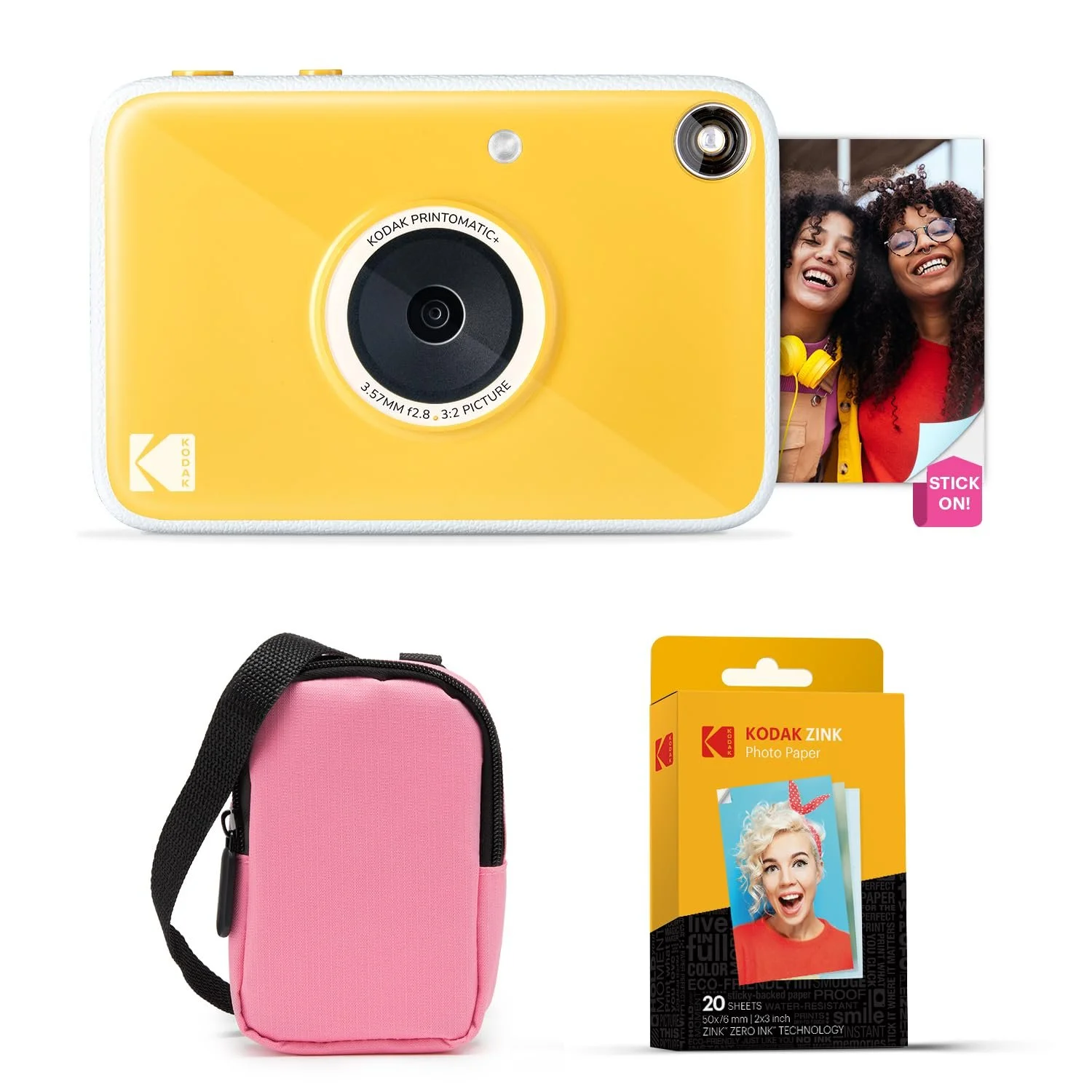 Фотокамера мгновенной печати Kodak Printomatic+ Starter Kit с чехлом (Pink) и 20 листами фотобумаги Zinc 10MP RGB LED Yellow, фото №1